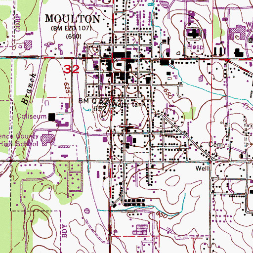 Topographic Map of Moulton Elementary School, AL