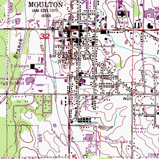 Topographic Map of Moulton Middle School, AL