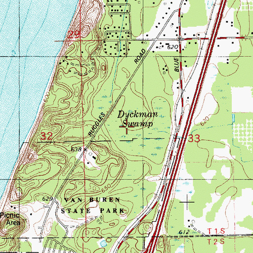 Topographic Map of Dyckman Swamp, MI