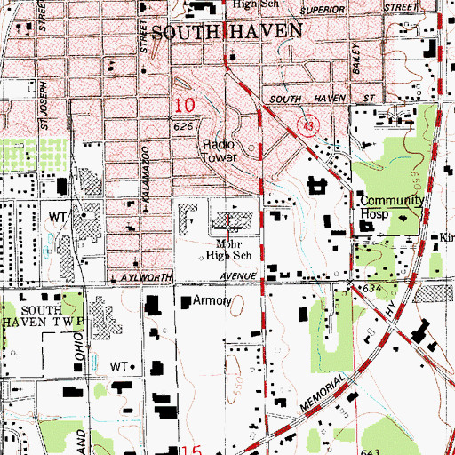 Topographic Map of Mahr High School, MI