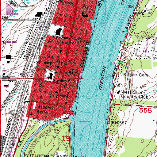 Topographic Map of Trenton Riverside Marina, MI