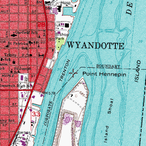 Topographic Map of Wyandotte Yacht Club, MI