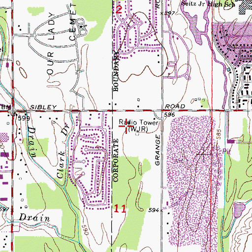 Topographic Map of WJR-AM (Detroit), MI