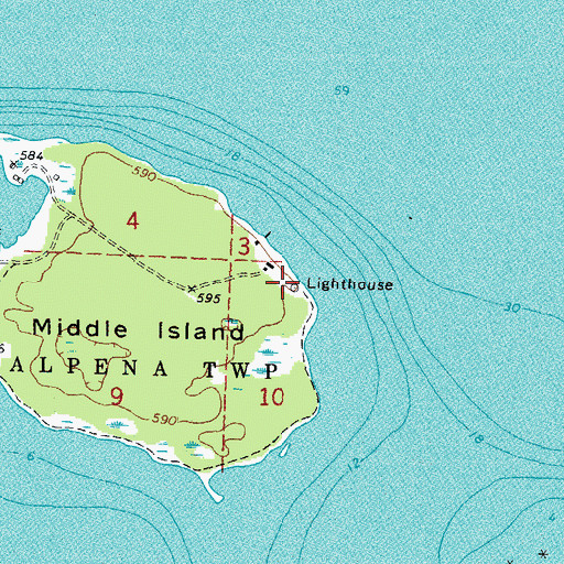 Topographic Map of Middle Island Light, MI