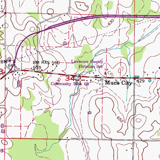 Topographic Map of Muxy City School (historical), AL