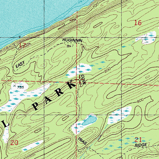 Topographic Map of East Huginnin Cove Trail, MI
