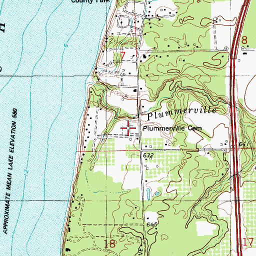 Topographic Map of Plummerville Cemetery, MI