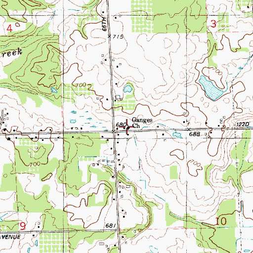 Topographic Map of Ganges Church, MI