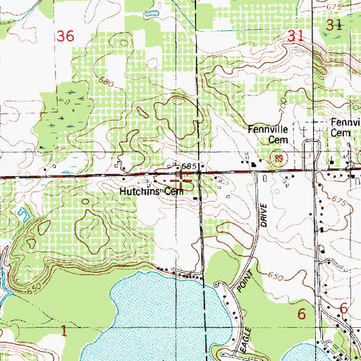 Topographic Map of Hutchins Cemetery, MI