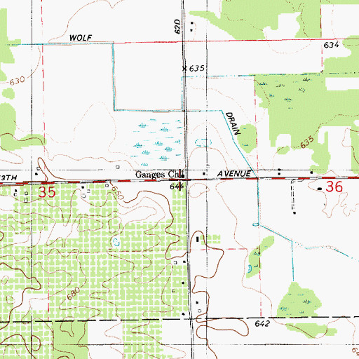 Topographic Map of Ganges Church, MI