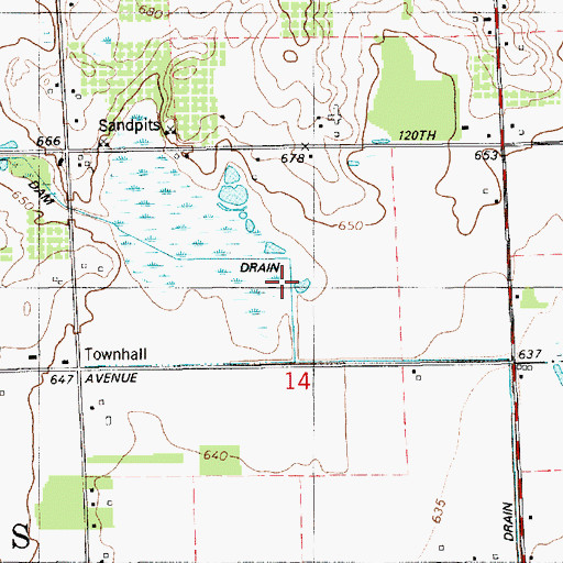 Topographic Map of Beaver Dam Drain, MI