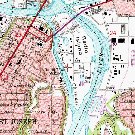 Topographic Map of WSJM-AM (Saint Joseph), MI