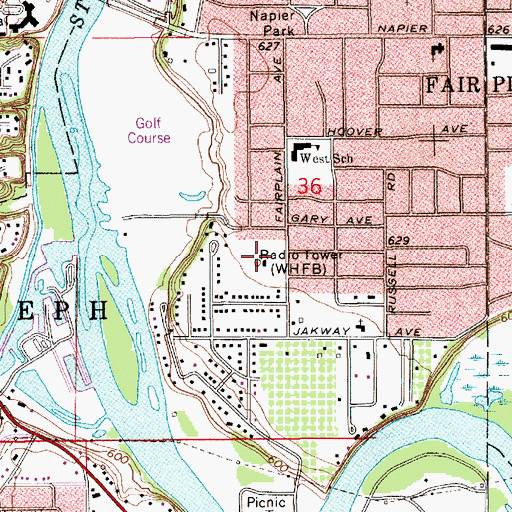 Topographic Map of WHFB-AM (Benton Harbor-Saint Joseph), MI