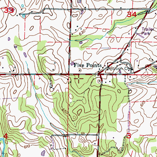 Topographic Map of Red Hill School (historical), AL