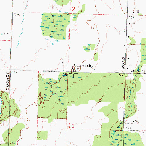 Topographic Map of Community Church, MI