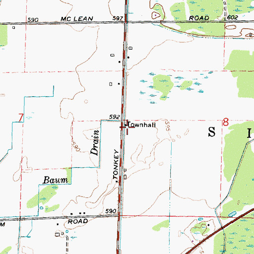 Topographic Map of Sims Townhall, MI