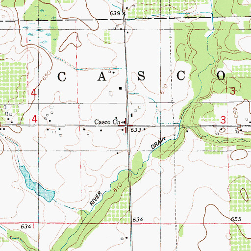 Topographic Map of Casco Church, MI