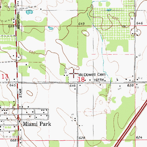 Topographic Map of McDowell Cemetery, MI