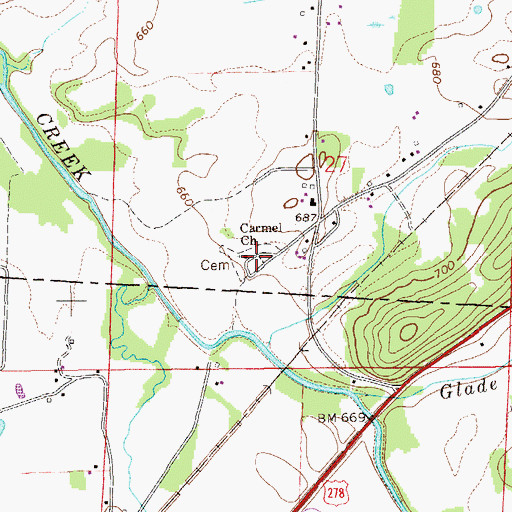 Topographic Map of Carmel Cemetery, AL