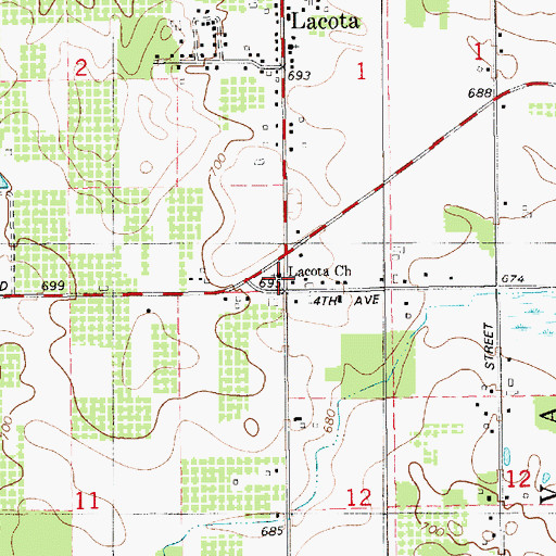 Topographic Map of Lacota Church, MI