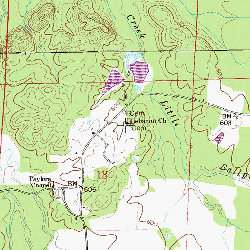 Topographic Map of Lebanon Cemetery, AL