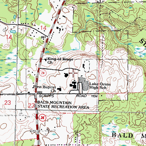Topographic Map of Lake Orion School, MI