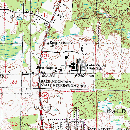 Topographic Map of Lake Orion Junior High School, MI