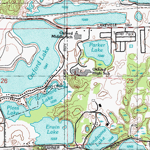Topographic Map of Oxford High School, MI