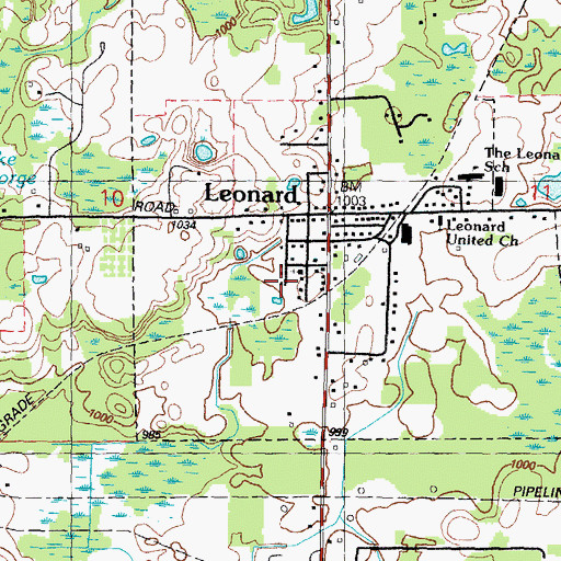 Topographic Map of Leonard Brethren in Christ Church, MI
