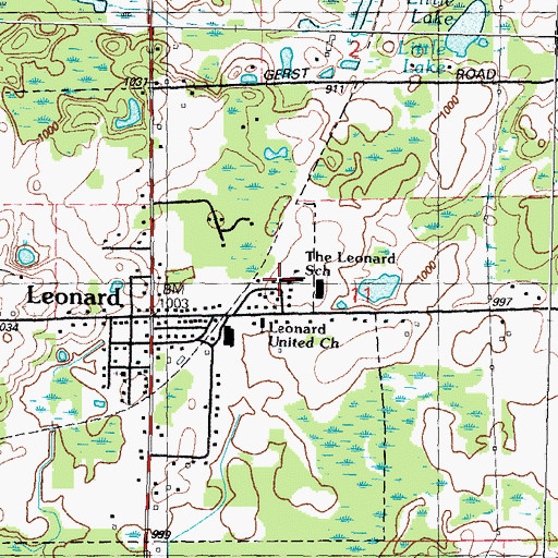 Topographic Map of The Leonard School, MI