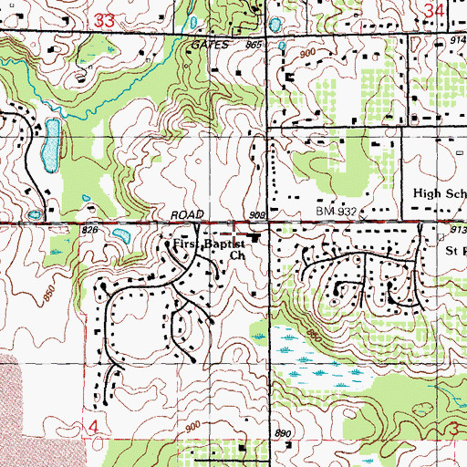 Topographic Map of First Baptist Church, MI