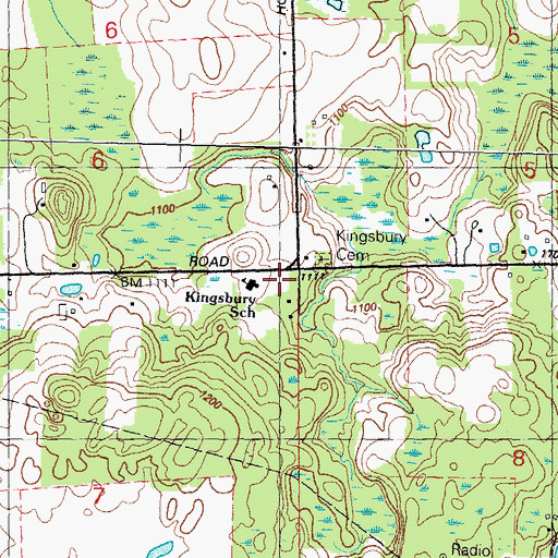 Topographic Map of Kingsbury School, MI