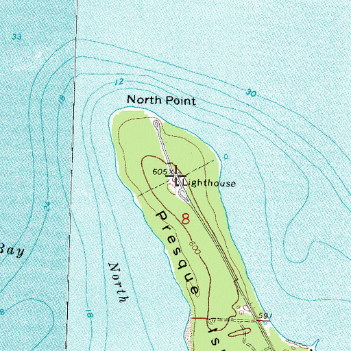 Topographic Map of Preque Isle Light, MI
