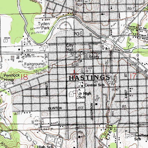 Topographic Map of Hastings, MI