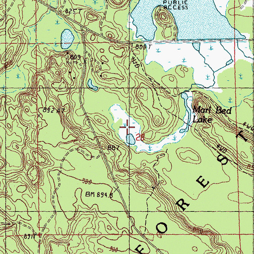 Topographic Map of Marl Bed Lake, MI