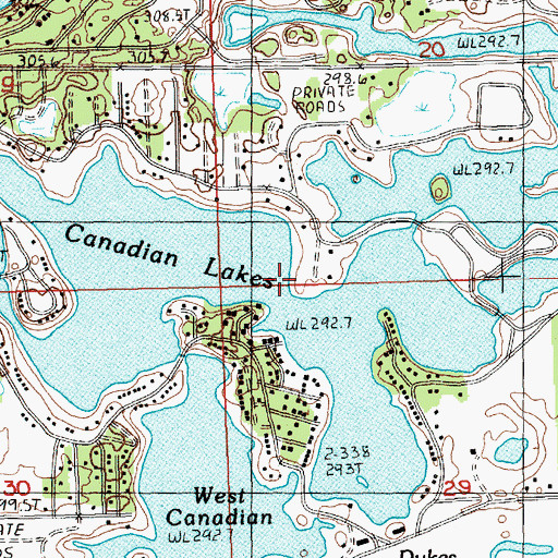 Topographic Map of Canadian Lakes, MI