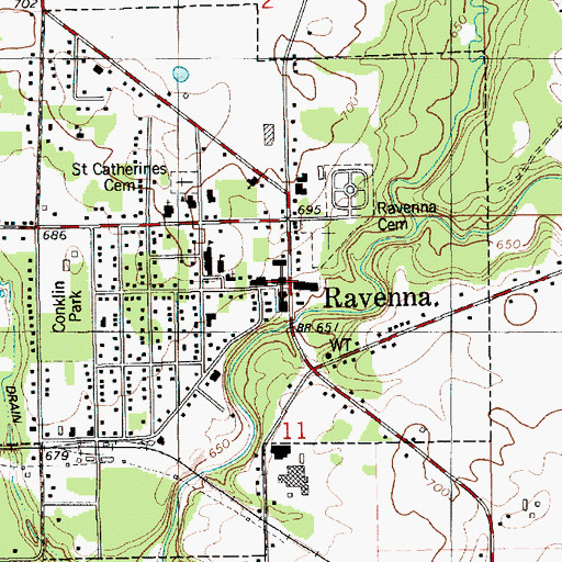 Topographic Map of Ravenna, MI