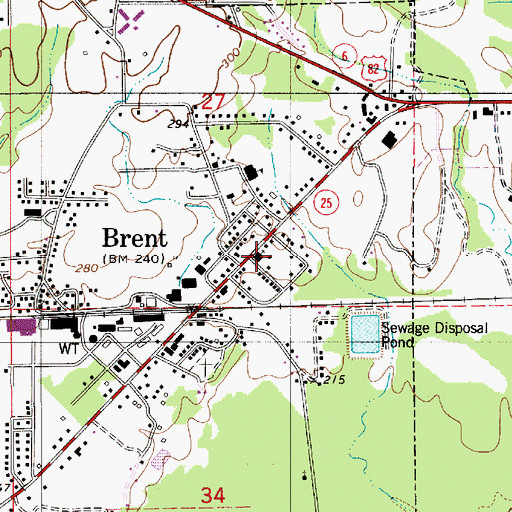 Topographic Map of Brent Baptist Church, AL