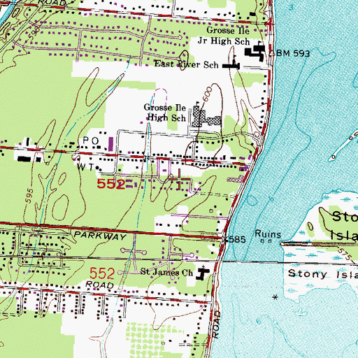 Topographic Map of Grosse Ile, MI