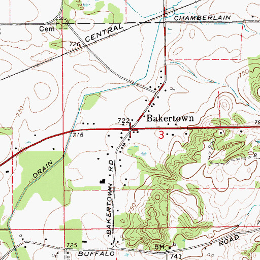 Topographic Map of Bakertown, MI