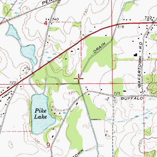 Topographic Map of Bakertown Drain, MI