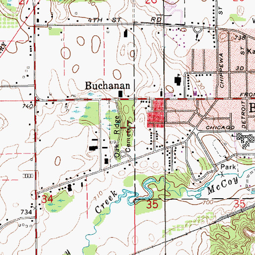 Topographic Map of Oak Ridge Cemetery, MI