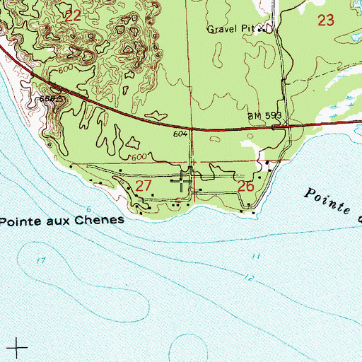 Topographic Map of Pointe aux Chenes, MI