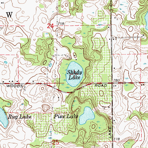 Topographic Map of Shady Lake, MI
