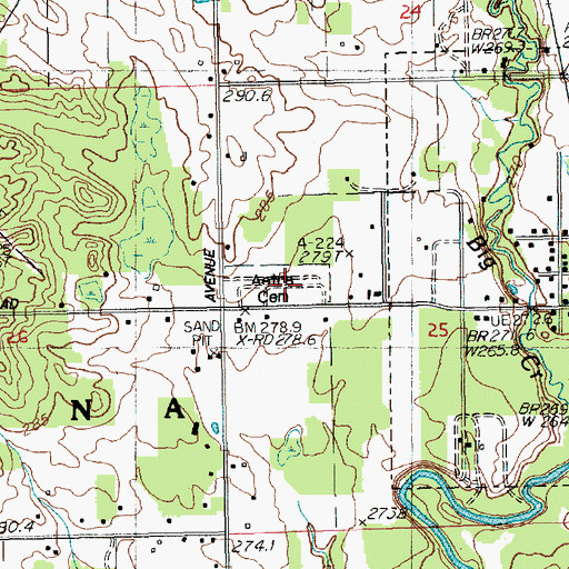 Topographic Map of Aetna Cemetery, MI