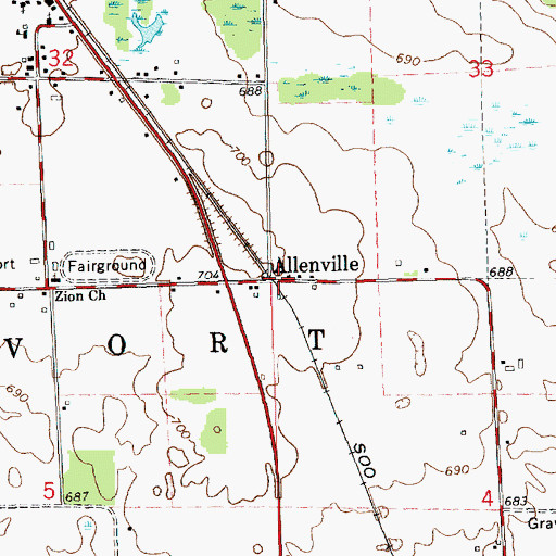 Topographic Map of Allenville, MI
