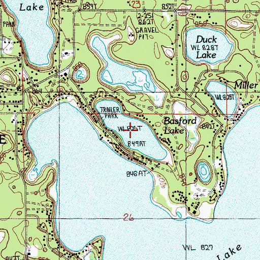 Topographic Map of Basford Lake, MI