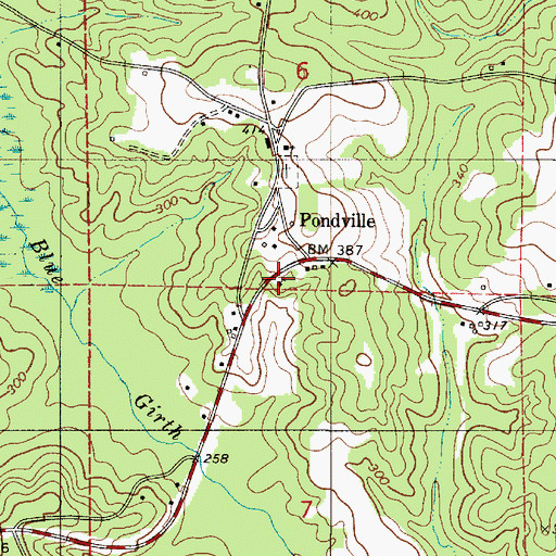 Topographic Map of Pondville Baptist Church, AL