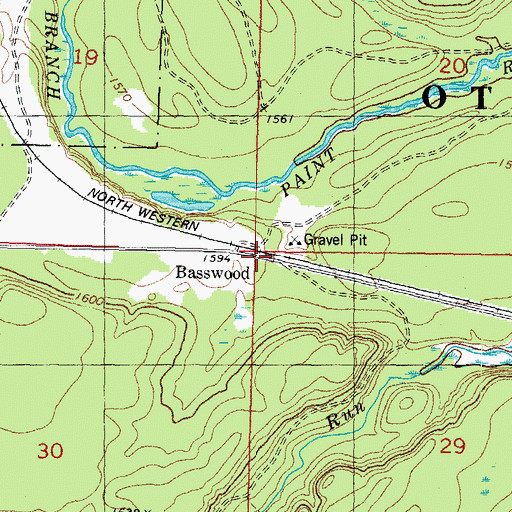 Topographic Map of Basswood, MI