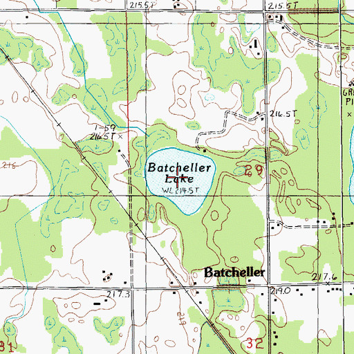 Topographic Map of Batcheller Lake, MI